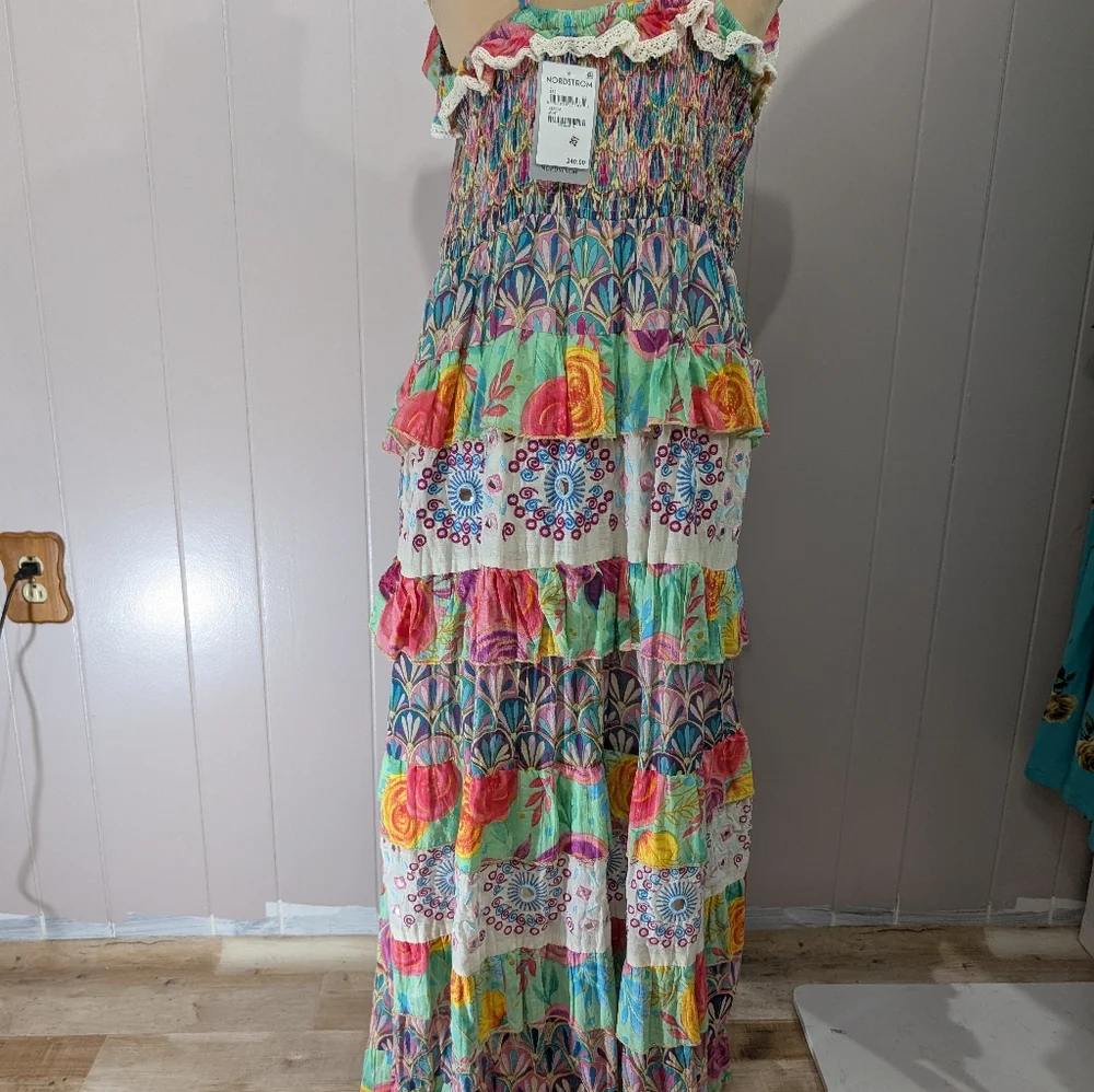 Anthropologie BAROK PARIS Mixed Print Tier Cotton Dress New With Tags Size Large - Picture 5 of 10